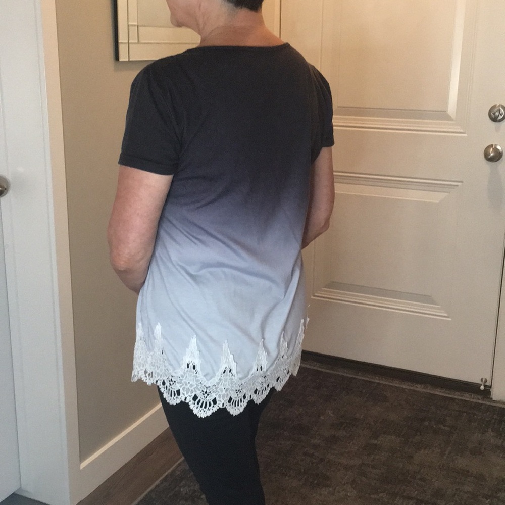 Black Grey Ombré Blouse white buttons and lace - Picture 3 of 7